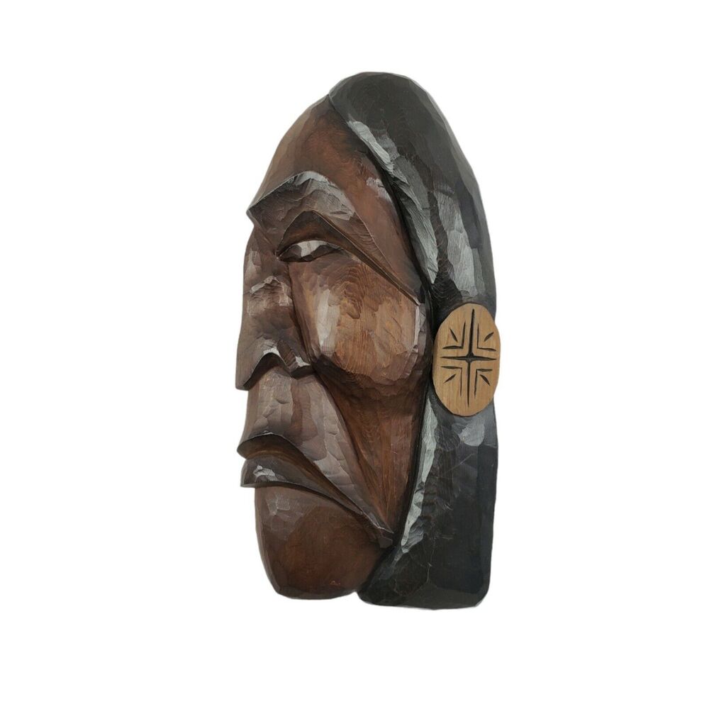 1st Nation Native Art Face Profile Wood Carving Salish Rocky Mathias Joe